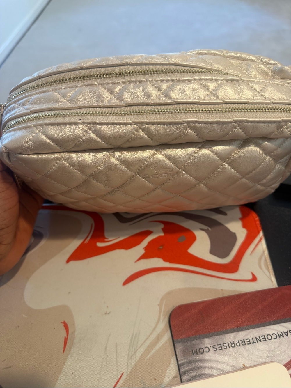 Scout Quilted Metallic Champagne Cosmetic Pouch